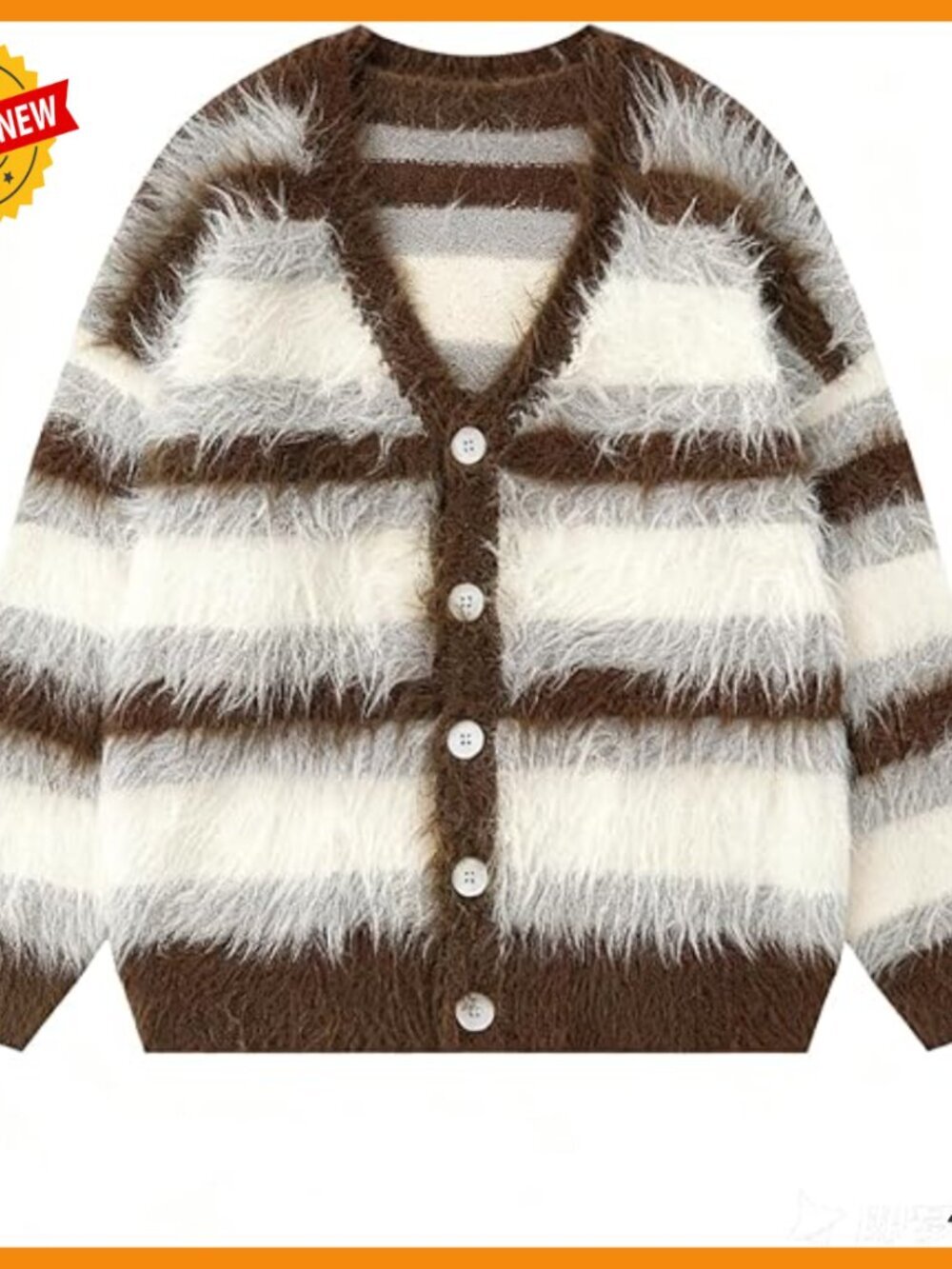 Oversized Vintage Cardigan, Striped Fuzzy Knit, Unisex Streetwear